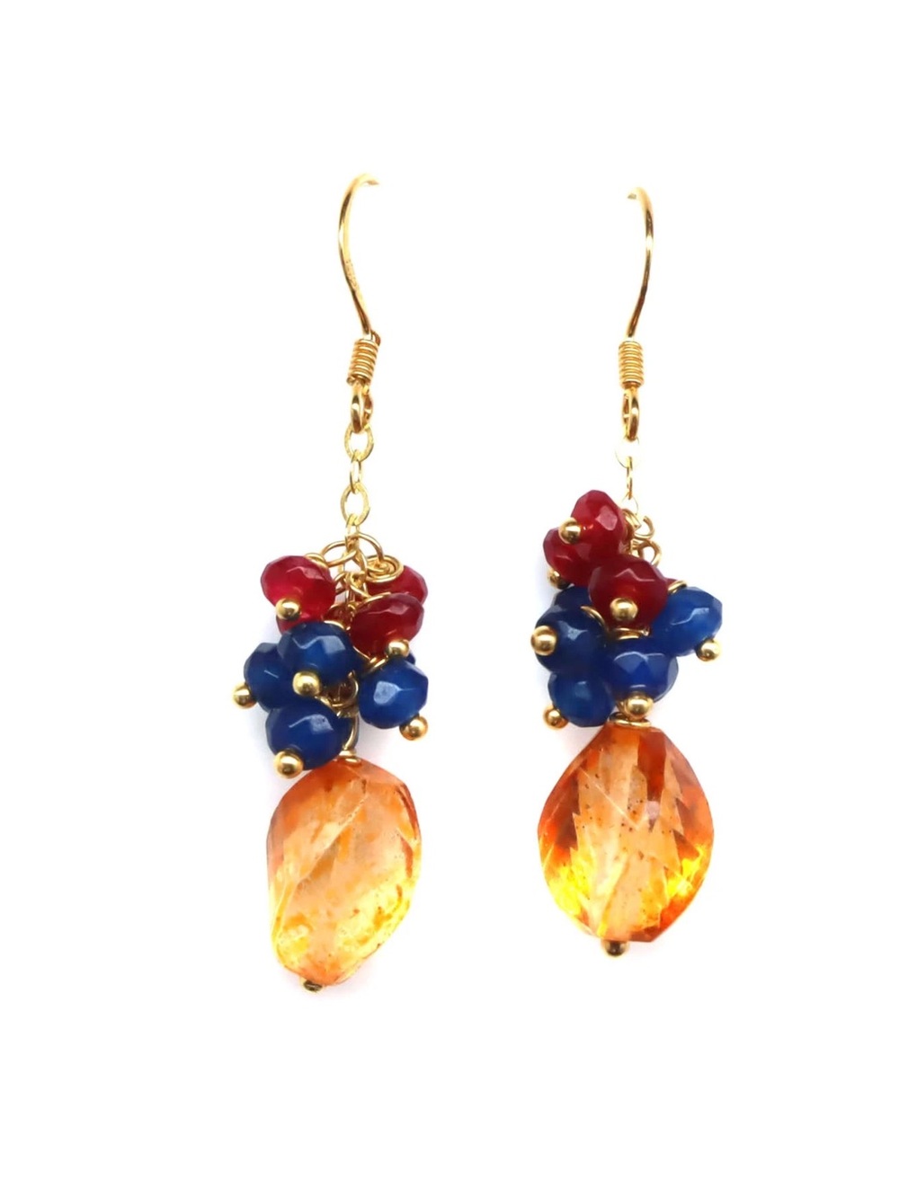 Natural Azotic Orange Mystic Topaz, Blue Sapphire & Red Ruby Earrings 925 SS